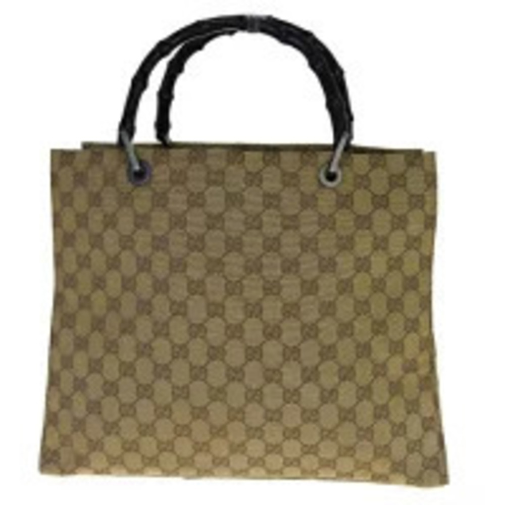 Gucci Bamboo Handbag GG Brown Canvas Leather